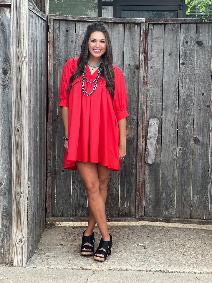 Julie Classic Red Puff Sleeve Dress