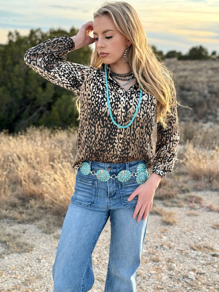 Kammie Leopard Velvet Button Down Blouse