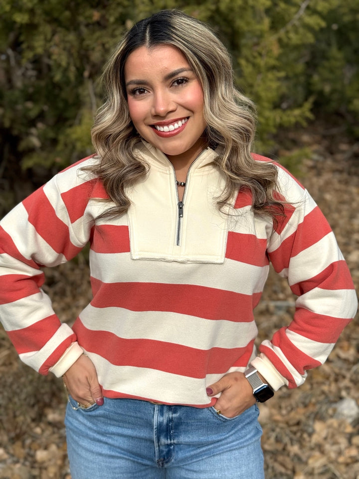 Whitney Striped Quarter Zip Pullover