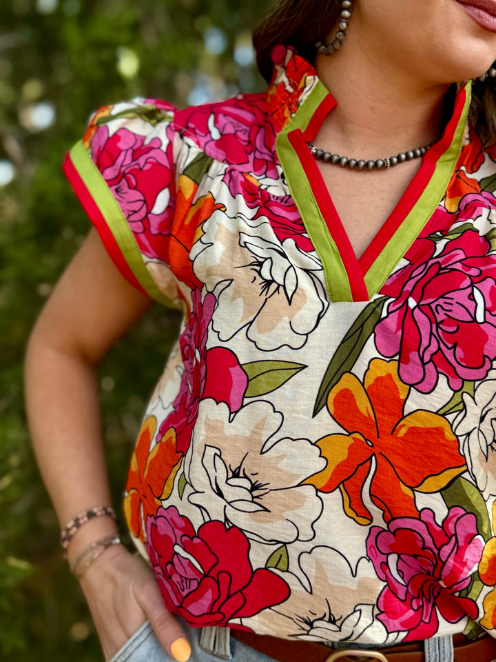 Garden Glow V-Neck Top