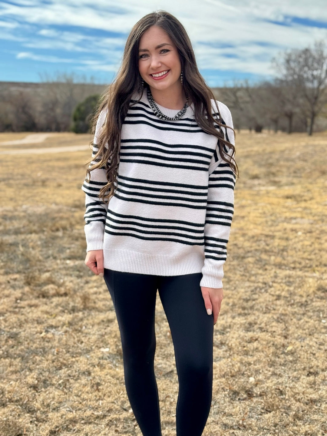 Mallory Cream & Black Striped Sweater