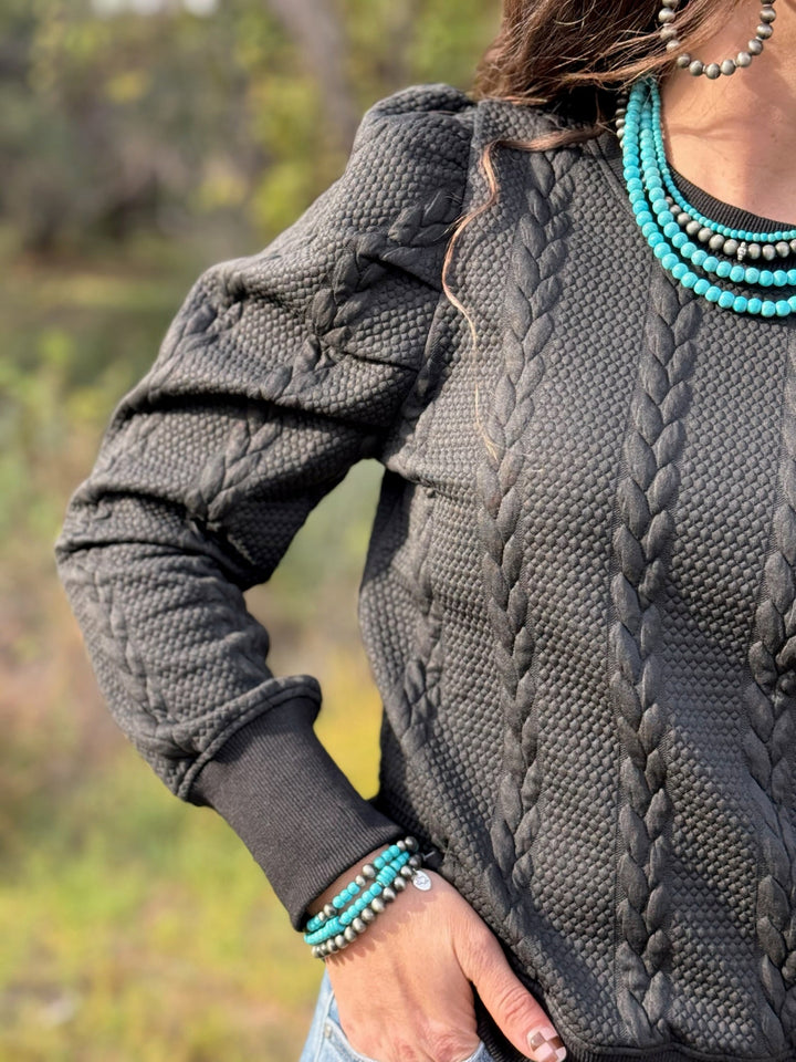 Krista Black Textured Top