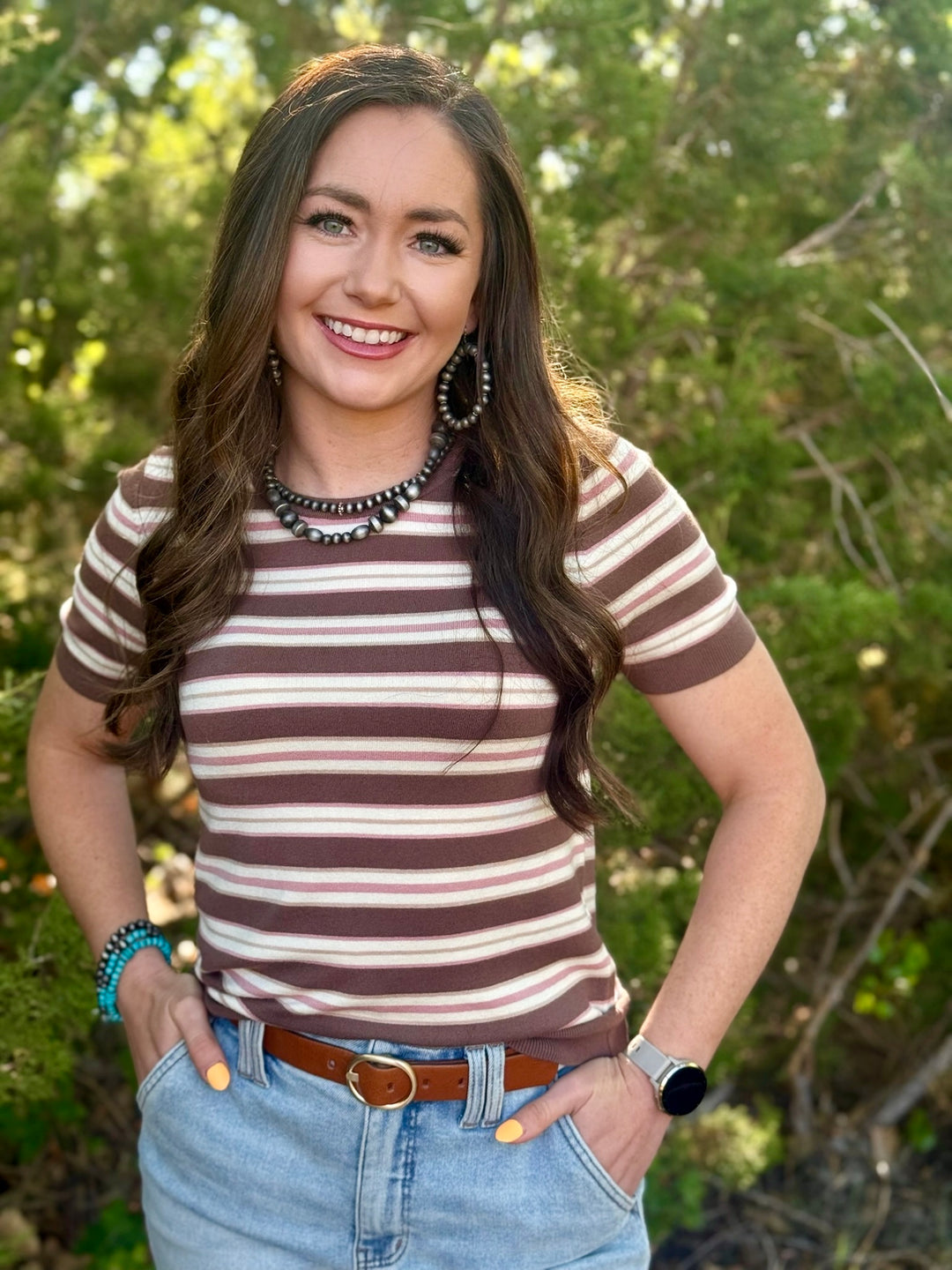 Brady Brown & Cream Striped Top
