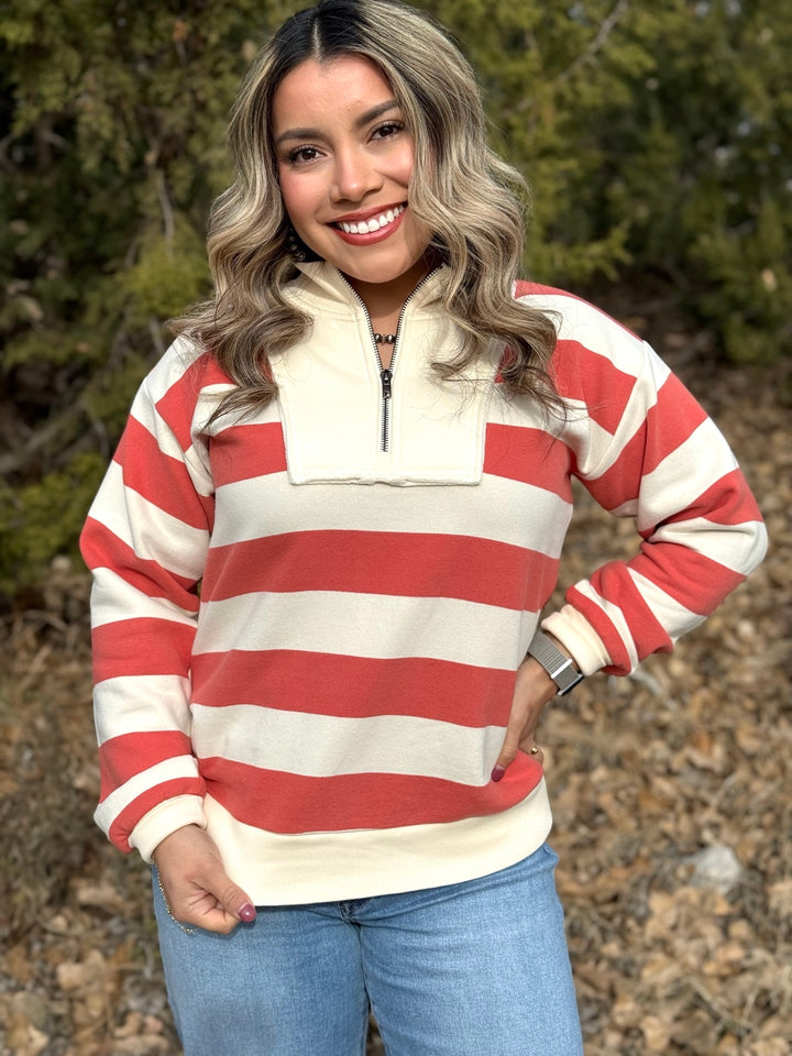 Whitney Striped Quarter Zip Pullover