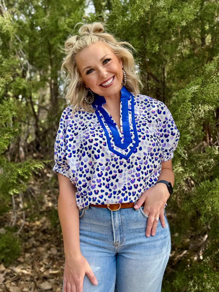 Carol Blue Leopard Top
