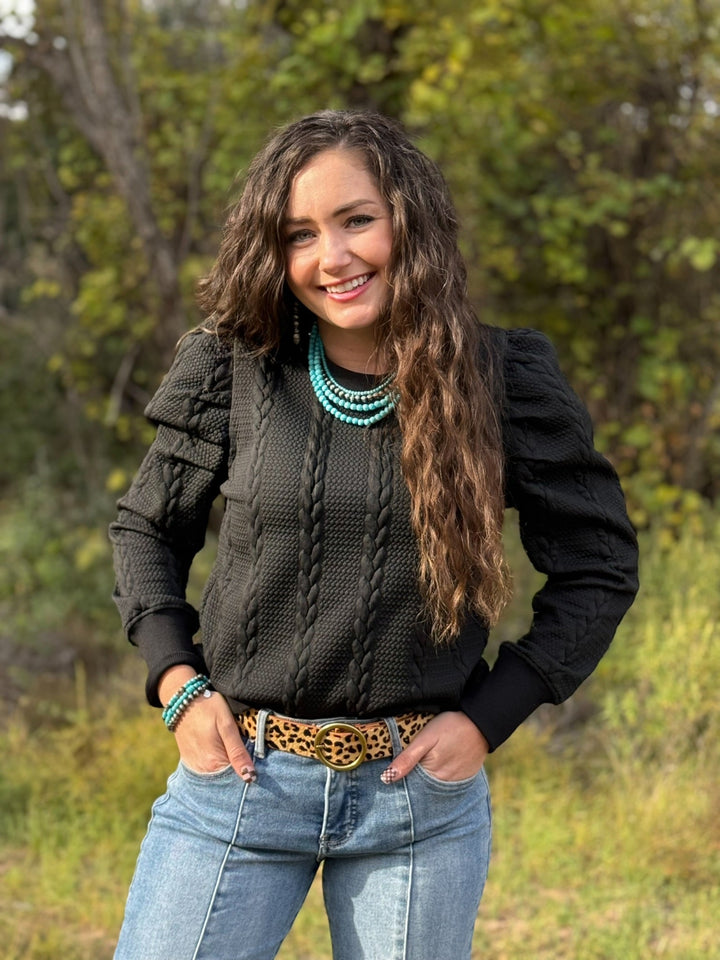 Krista Black Textured Top