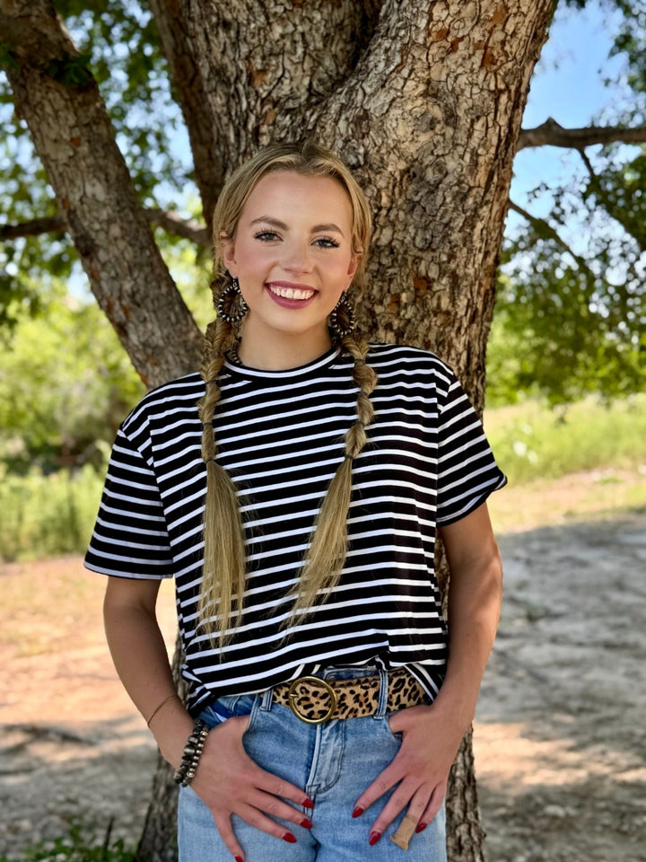 Allie Black & White Striped Top