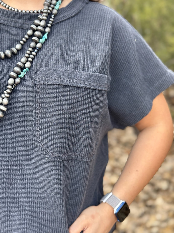 Farran Black Waffle Knit Top