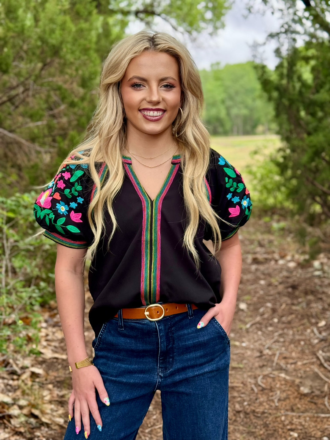Fiesta Black V-Neck Blouse