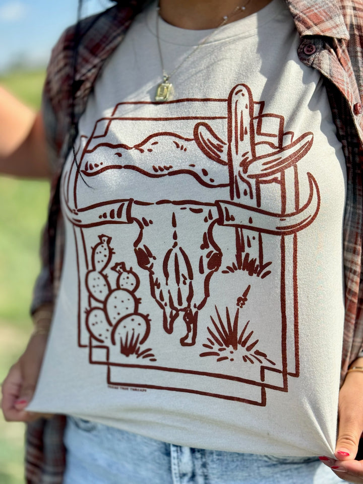 Western Skull Cactus Scene Graphic Tee by Texas True Threads