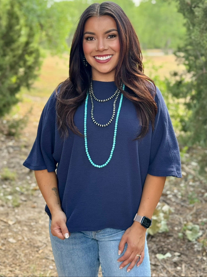 Nita Navy Textured Top