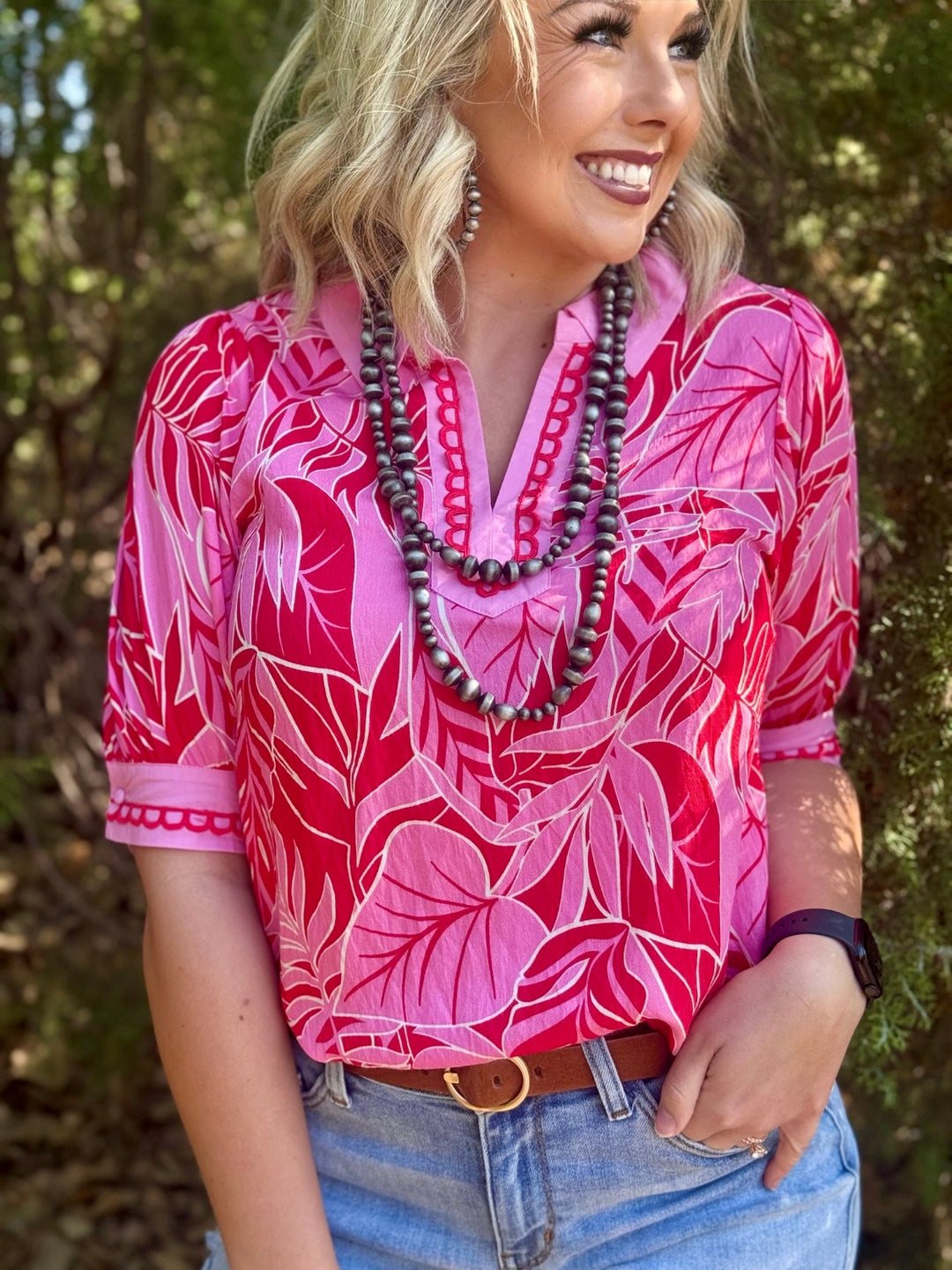 Ashlynn Pink & Red Tropical Top