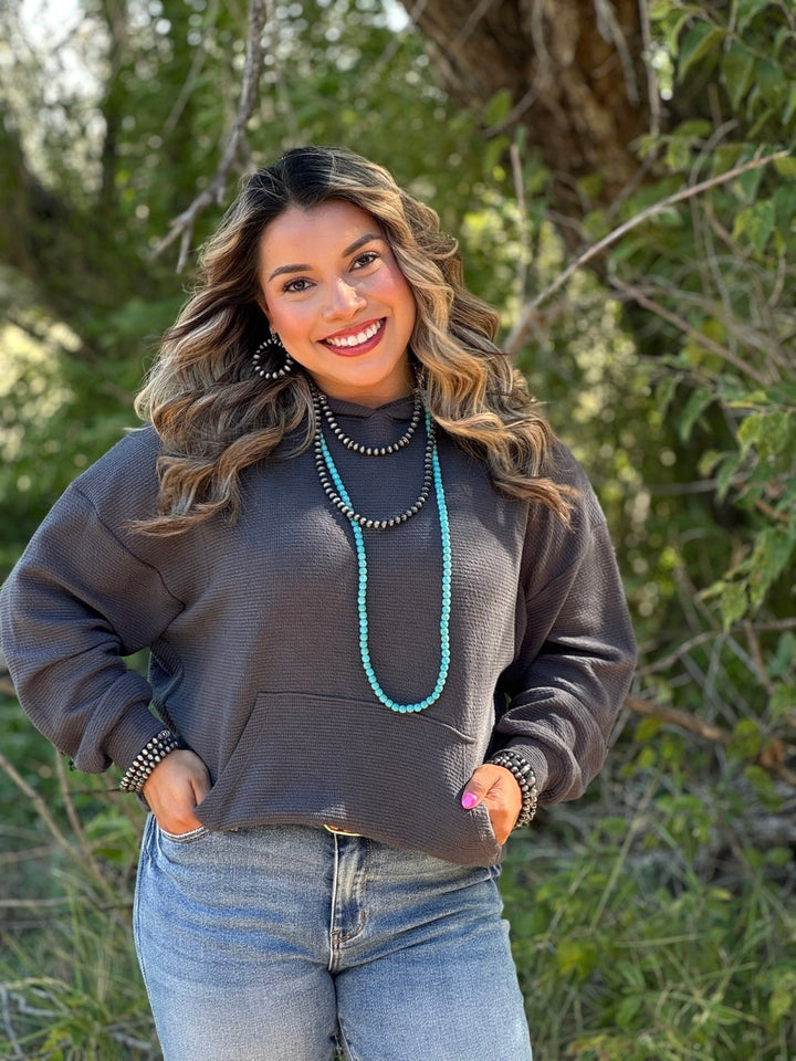 Jasmine Grey Textured Hooded Pullover