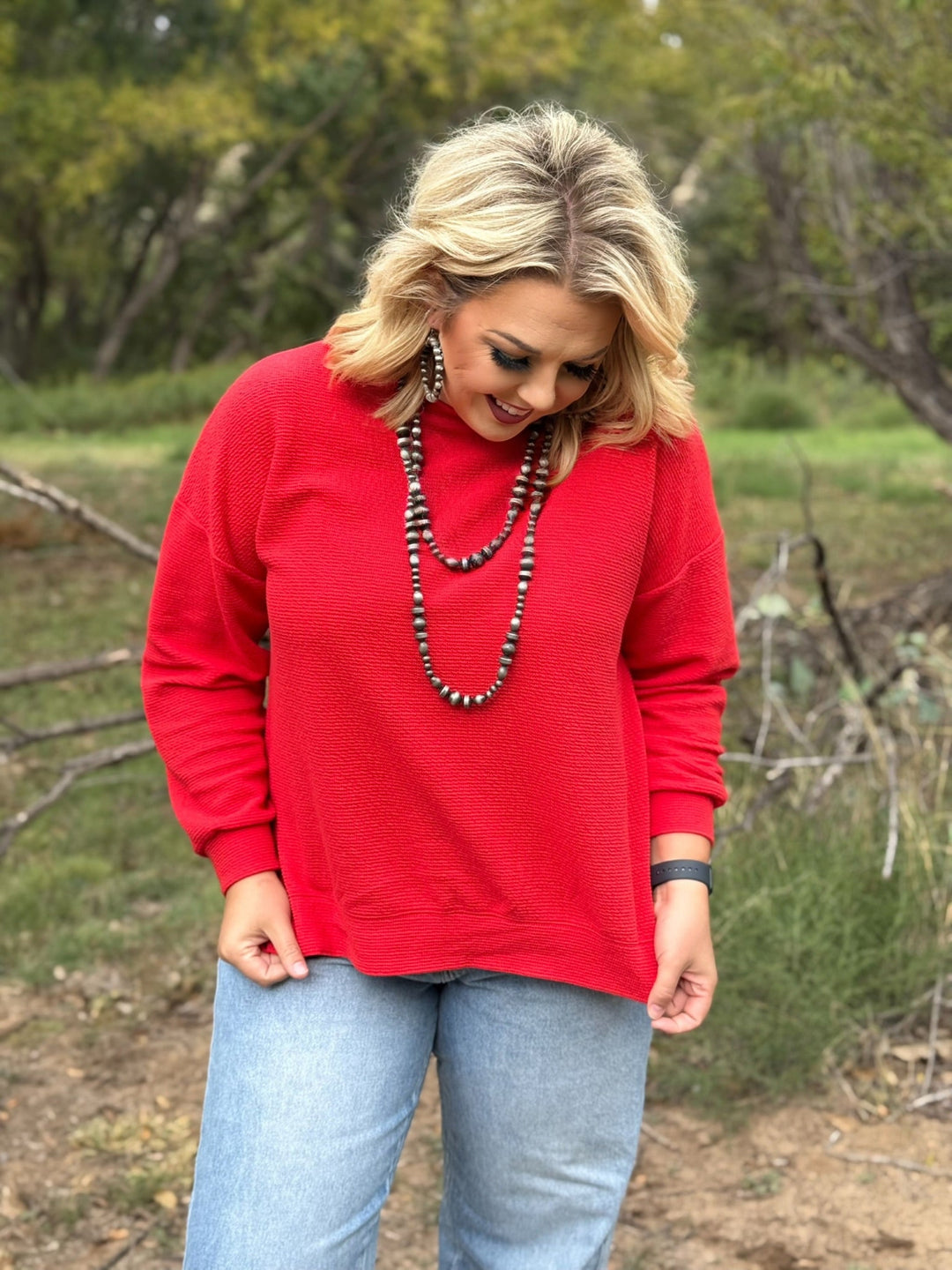 Under the Mistletoe Red Textured Top