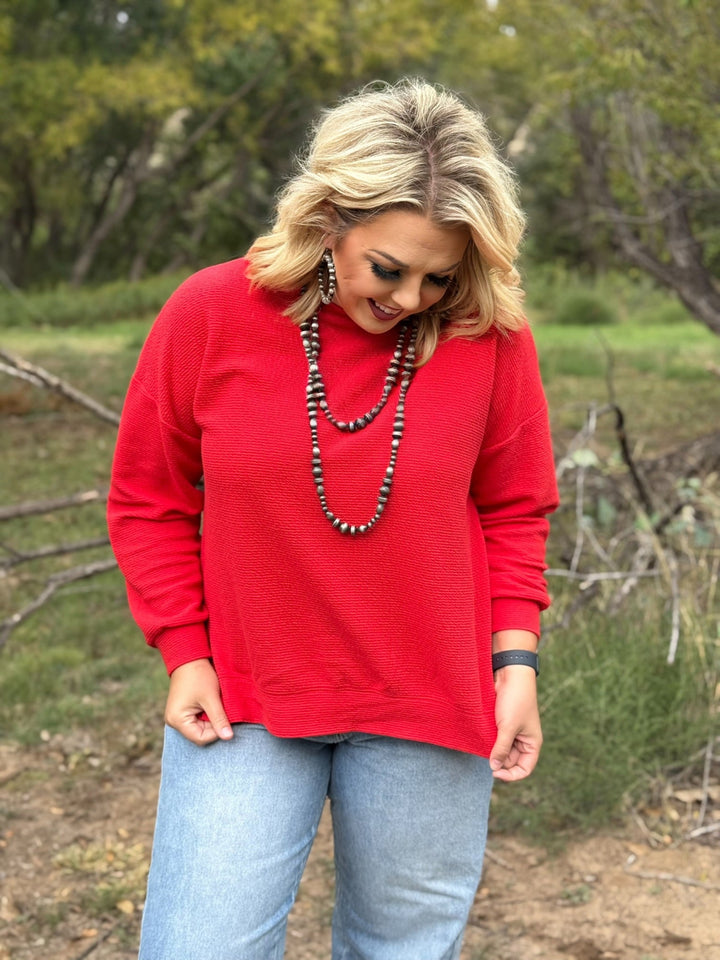 Under the Mistletoe Red Textured Top
