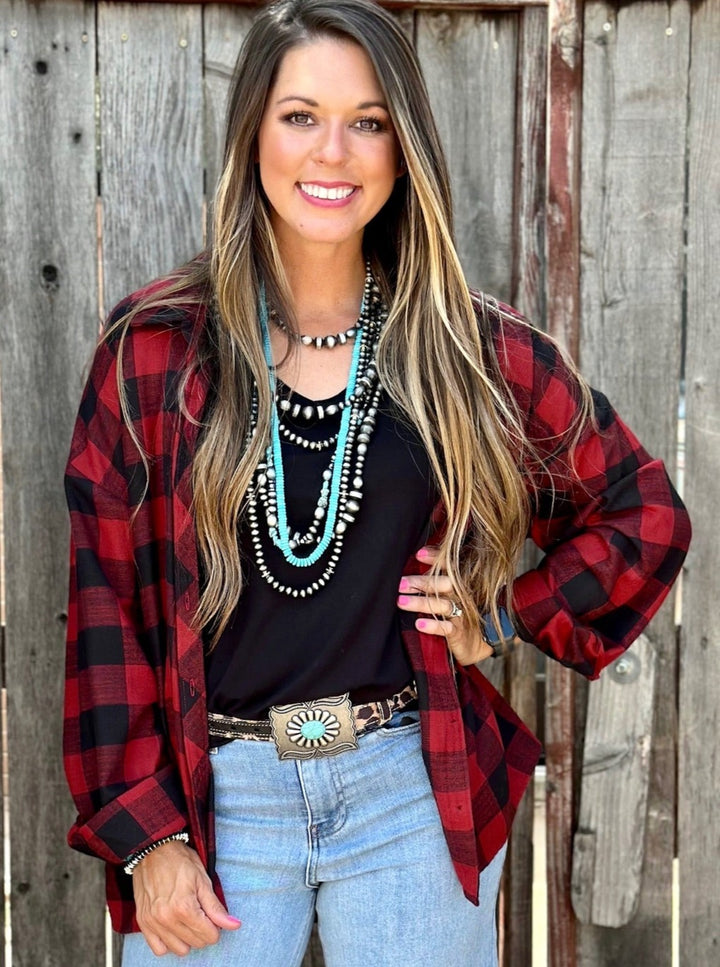 Red and Black Everyday Plaid Top by Texas True Threads