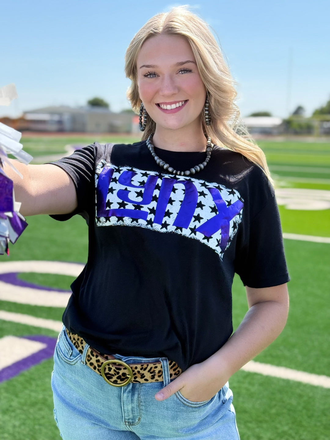 Metallic Puff Mascot with Stars Tee by Texas True Threads