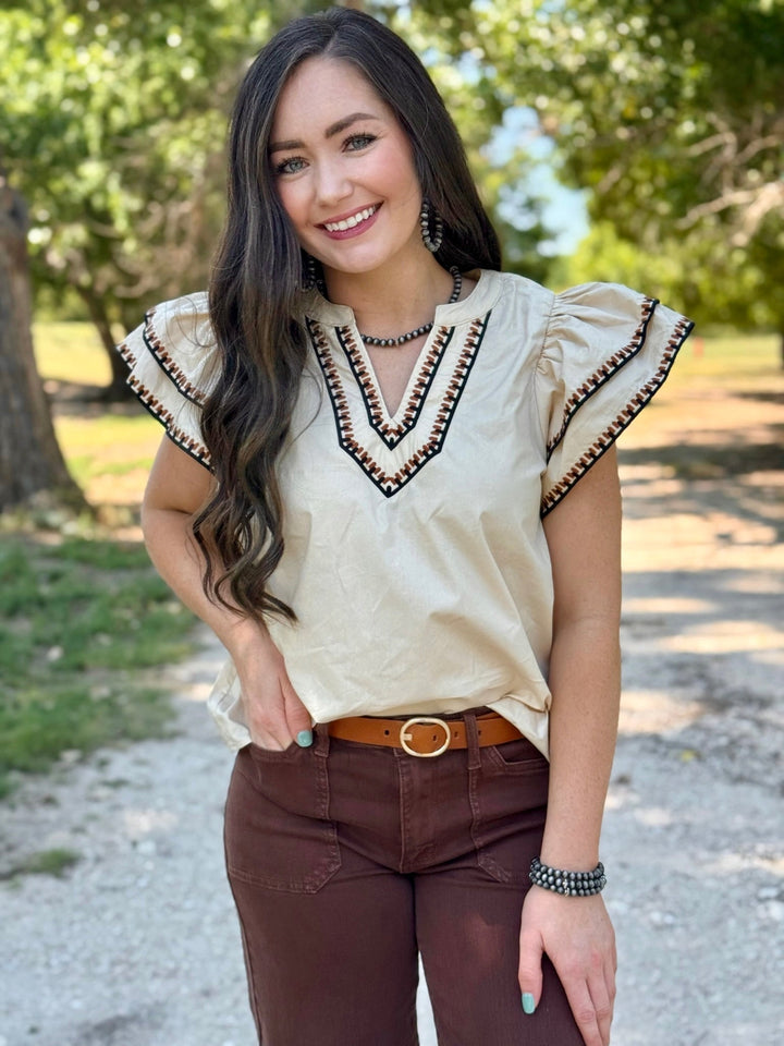 Harvest Stitches Cream Top