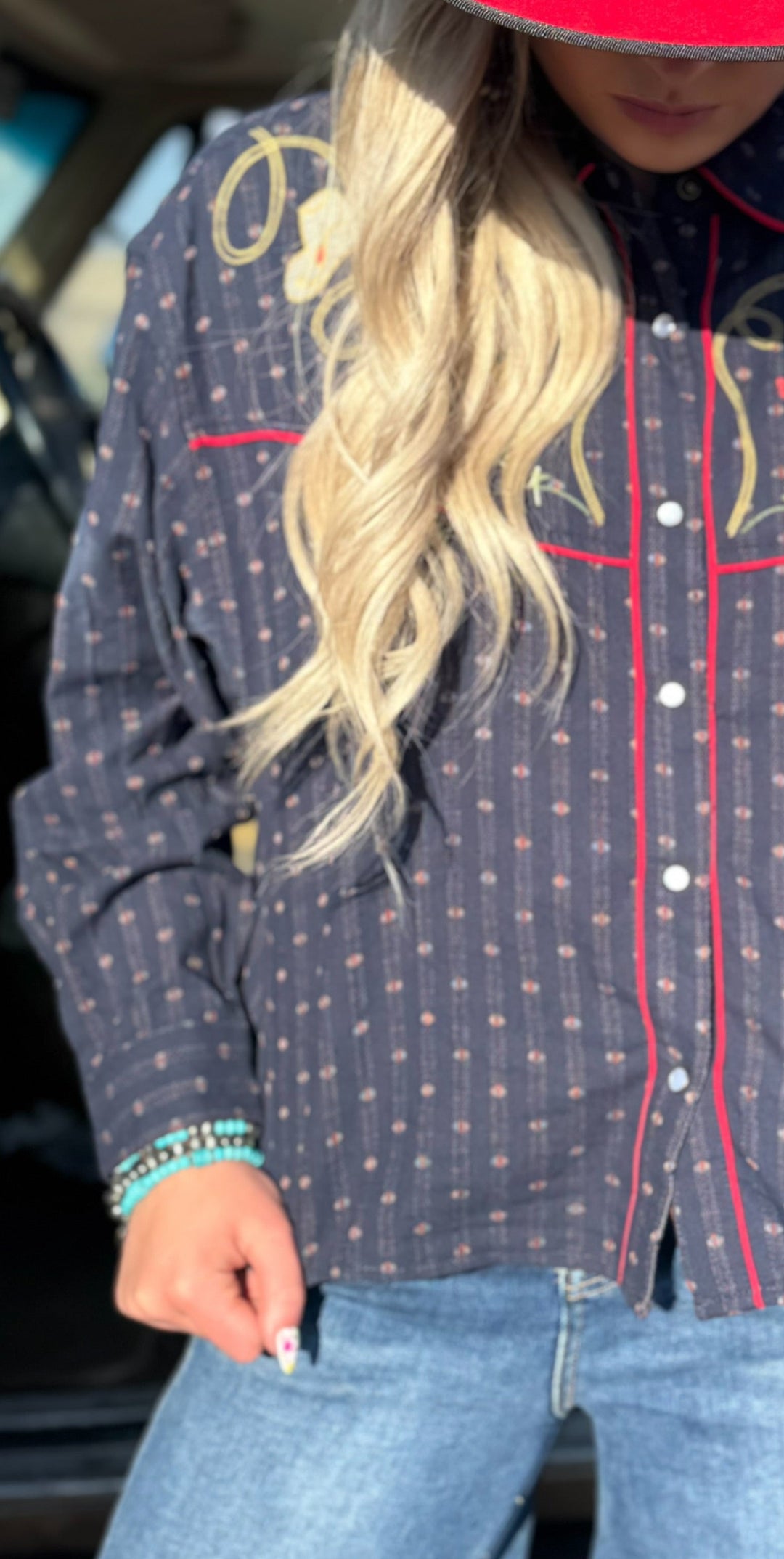 Rodeo Embroidered Button Down Top
