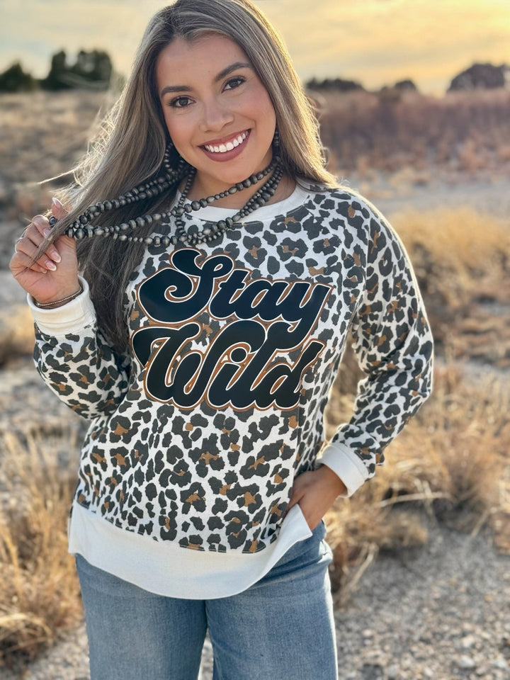 Stay Wild Leopard Pullover by Texas True Threads