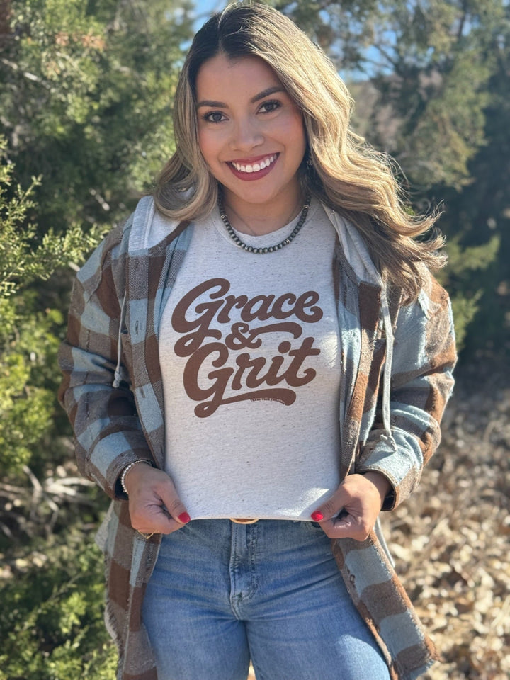 Jenna Brown & Blue Plaid Hooded Shacket