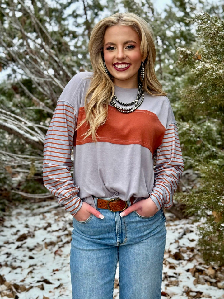 Phoebe Color Block Stripe Sleeve Top