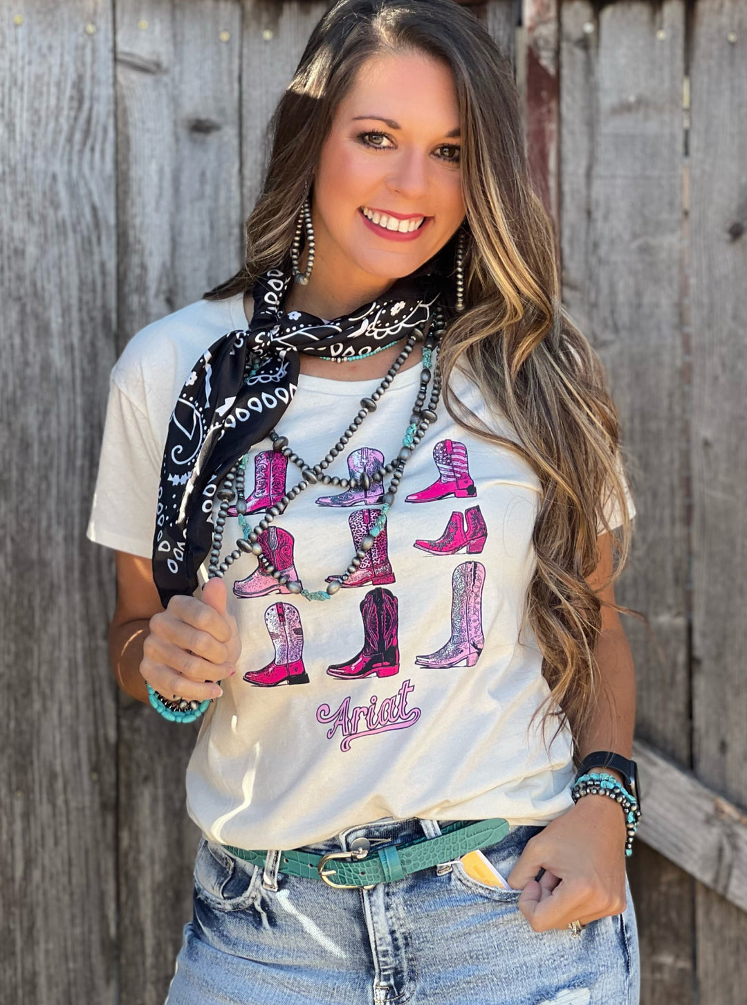 Ariat pink cowboy boots t-shirt for women
