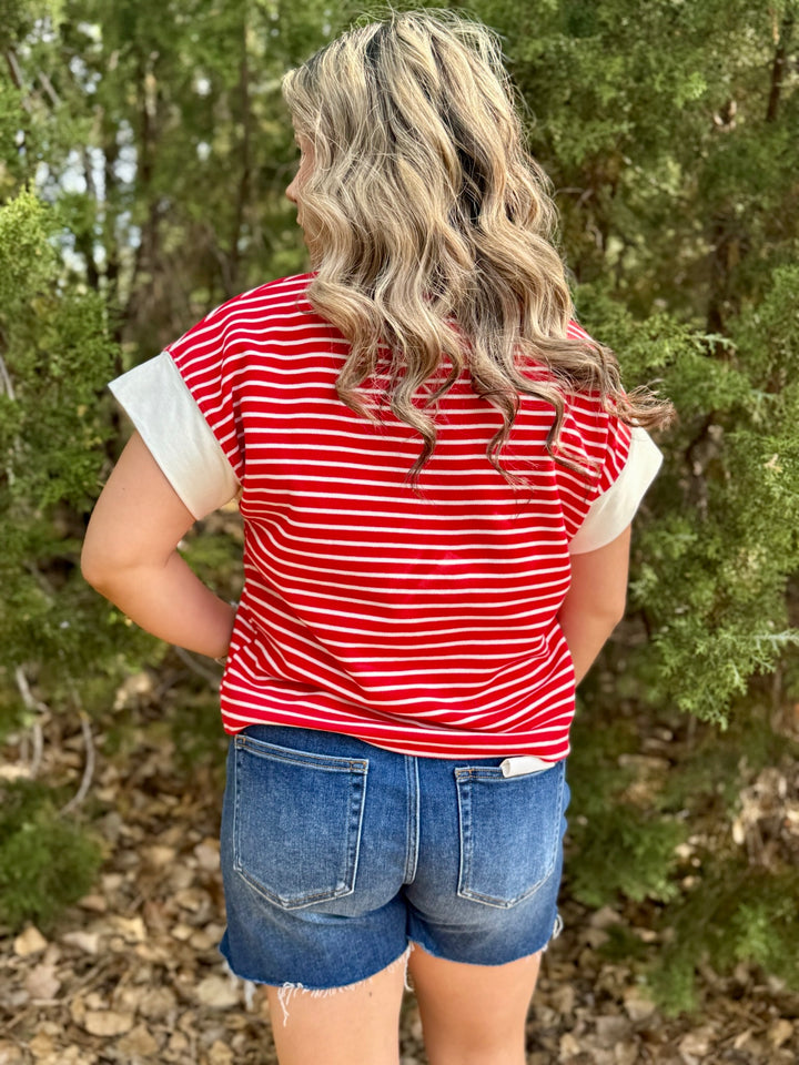 Red & Cream 1/4 Zip Top