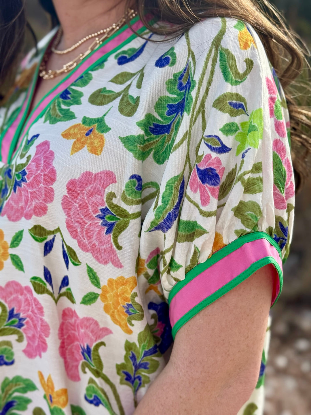 Hally Pink & Green Floral Top