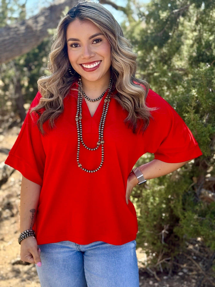 Paige Red V-Neck Top