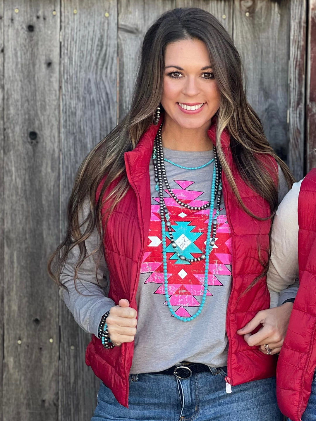 Poppin Pink Aztec Longsleeve Graphic Tee by Texas True Threads