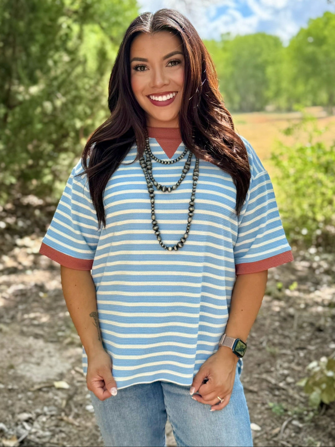 Sunset Blue Striped Top