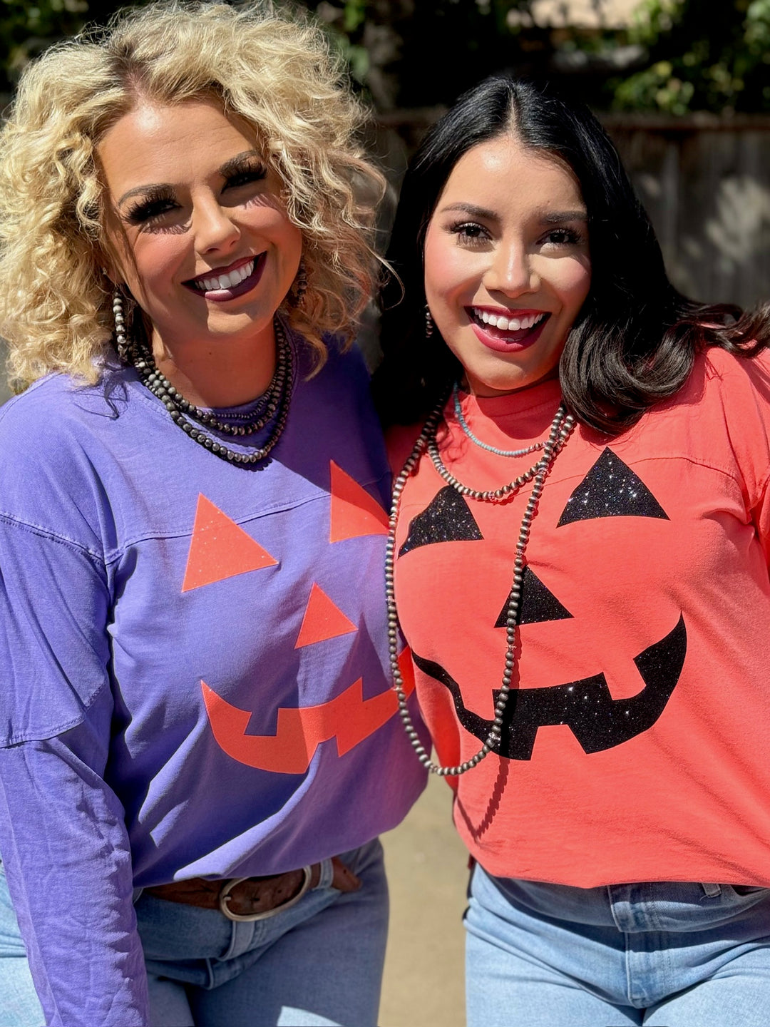 Long Sleeve Glitter Jack O' Lantern Graphic Tee by Texas True Threads