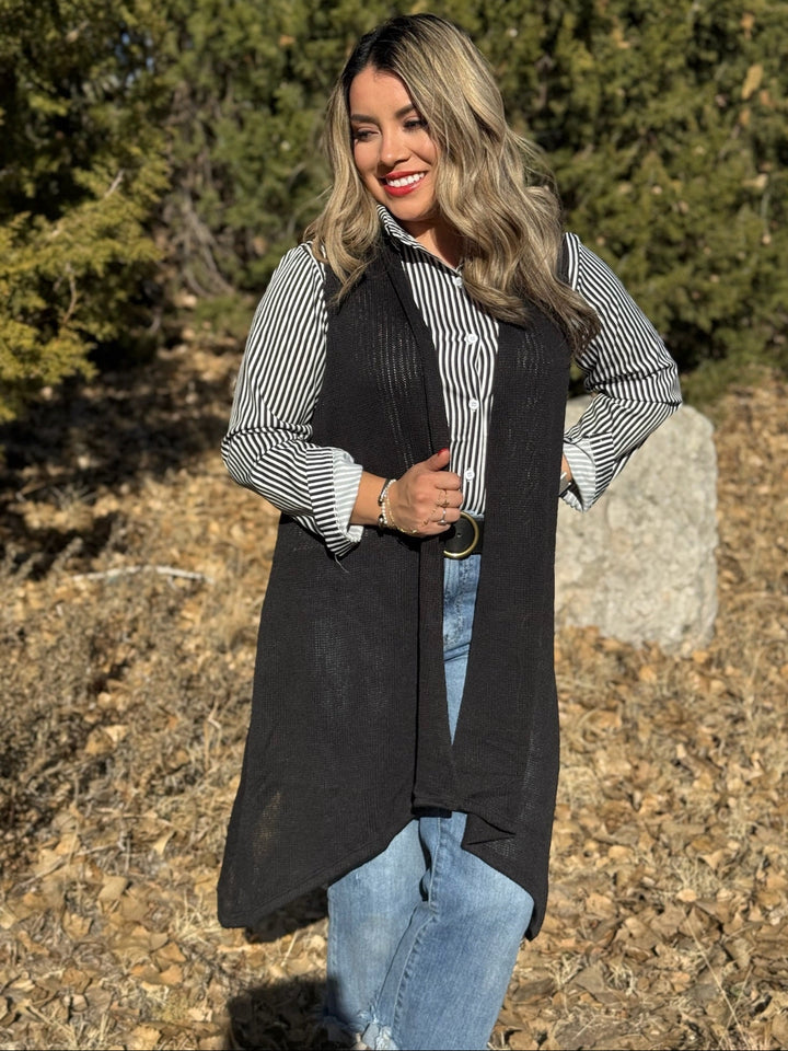 Emily Black & White Stripe Button Down Top