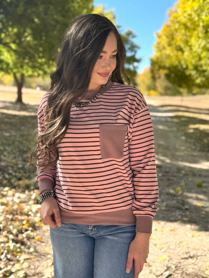 Hannah Pink & Brown Striped Top