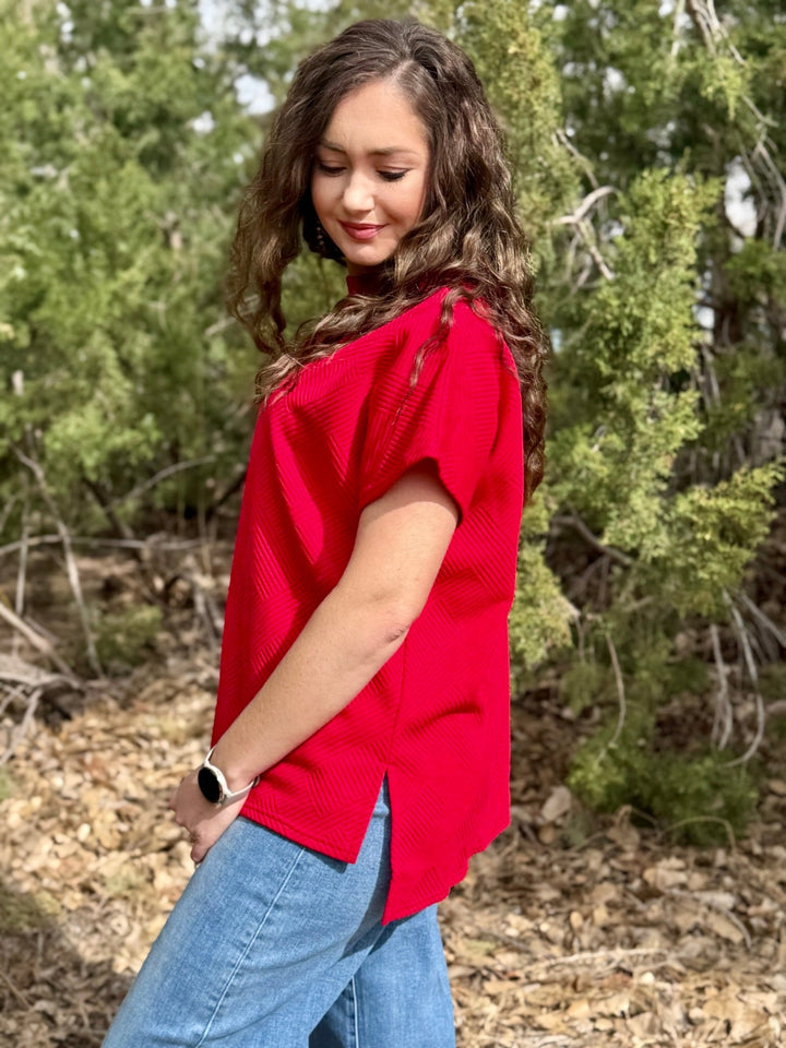 Freya Red High Low Textured Top
