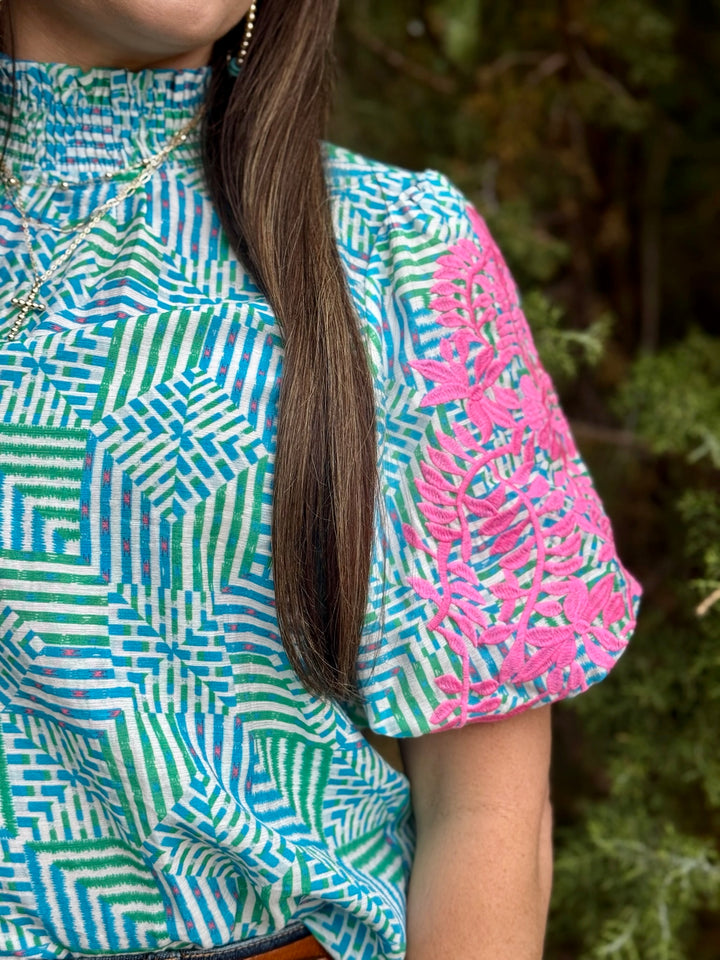 Raiya Blue & Green Top