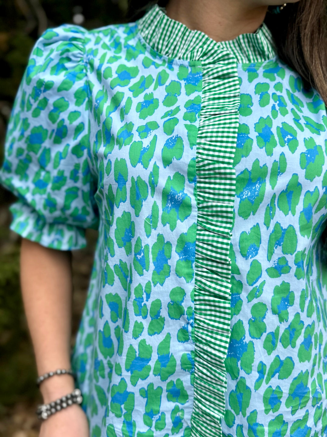 Hayes Green Gingham Contrast Top