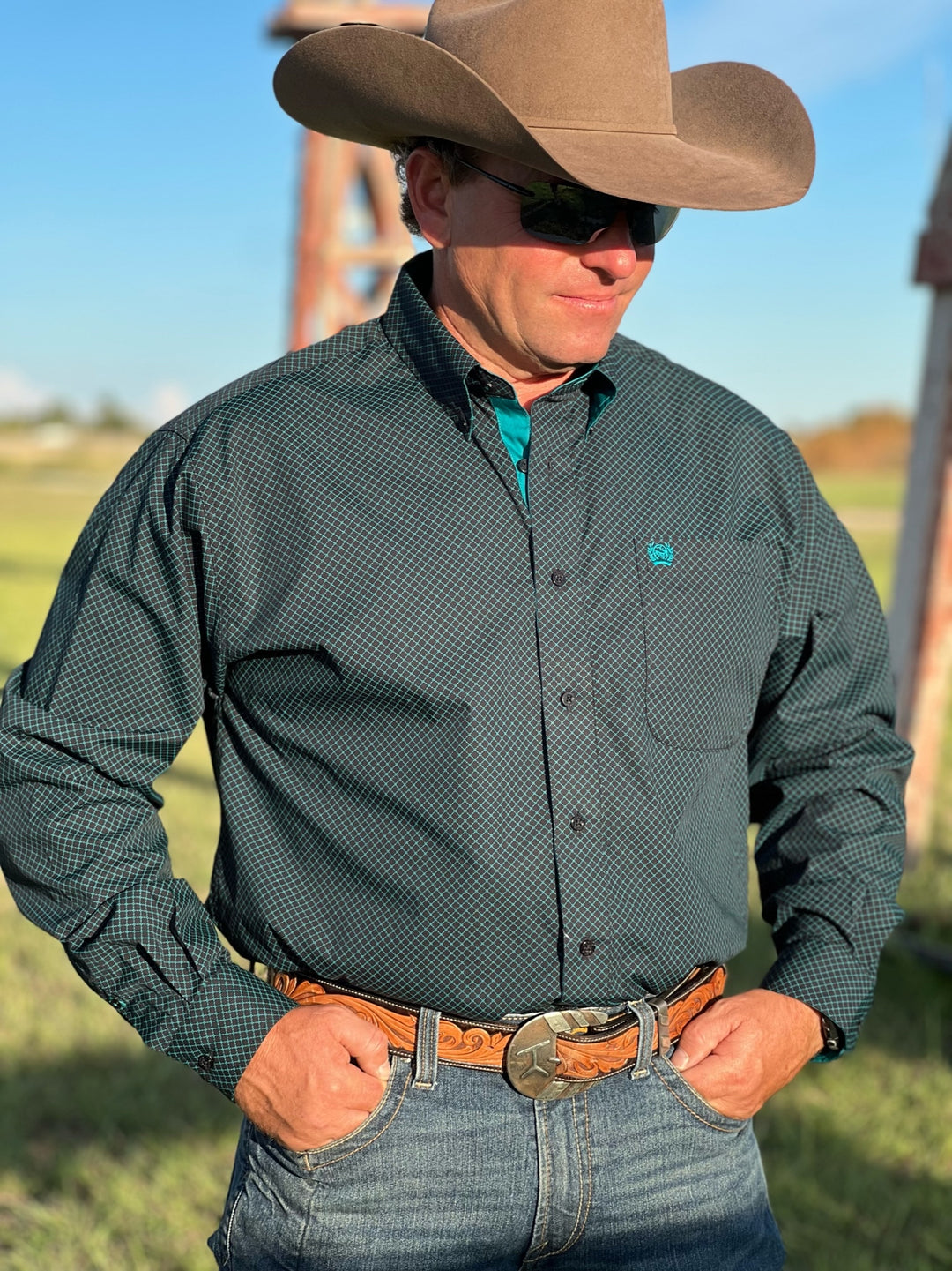 Anderson Black & Teal Button Down Shirt by Cinch