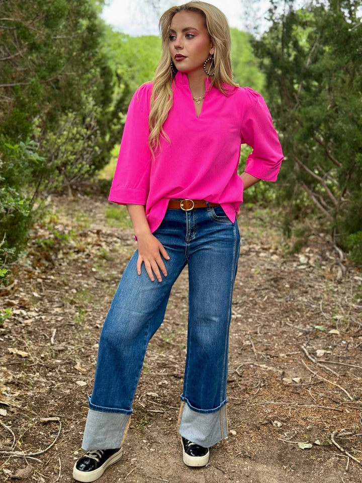 Pink Frills 3/4 Sleeve Top