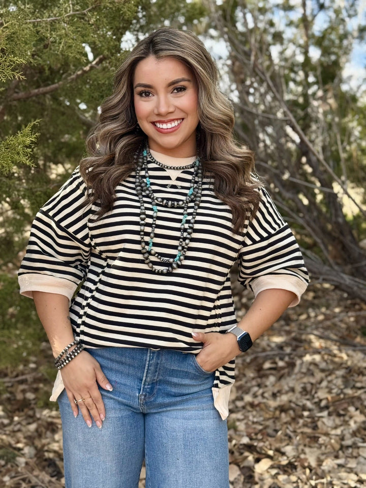 Briella Cream & Black Striped Top