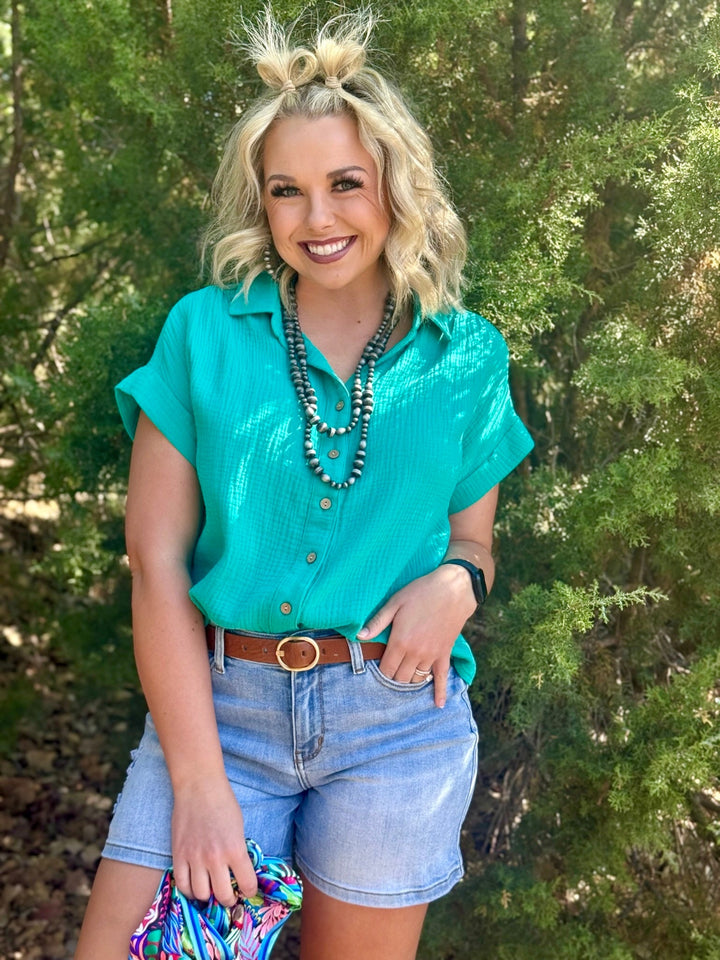Tisha Green Button Up Top