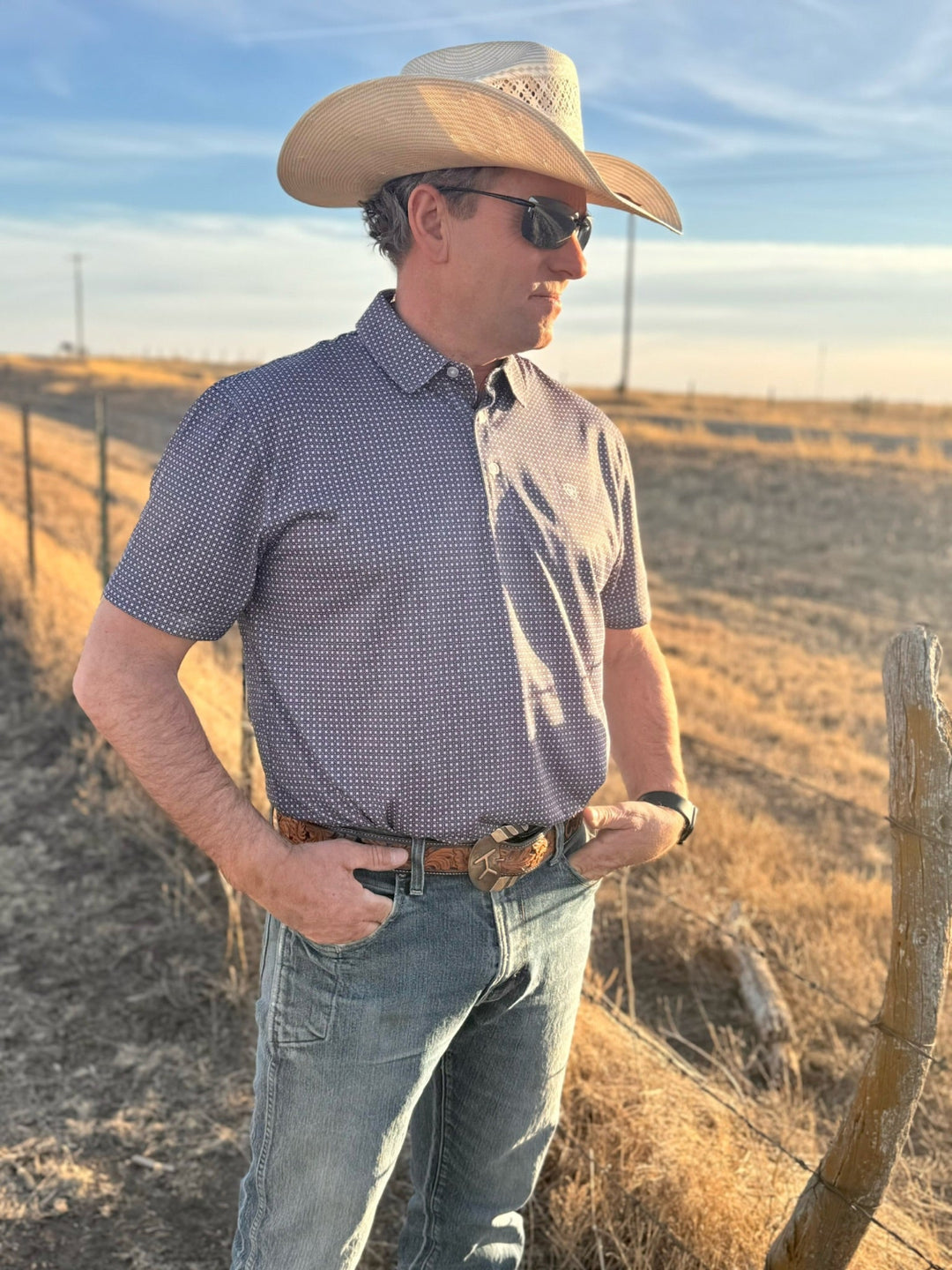 Reid Black Geo Print Polo by Ariat