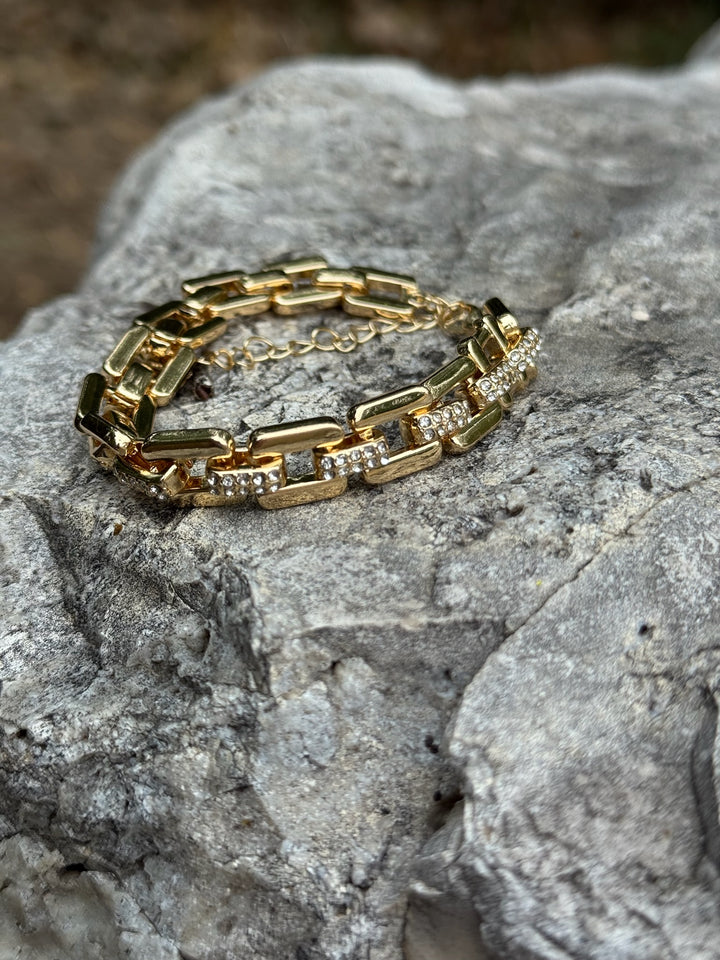 Teri Gold & Rhinestone Link Bracelet
