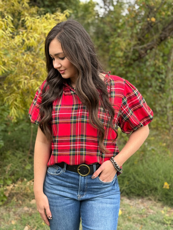 Chloe Red Plaid Top