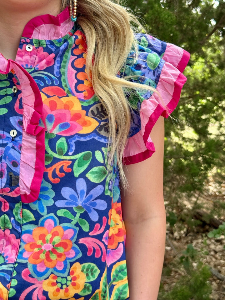 Bold Floral Flutter Sleeve Top