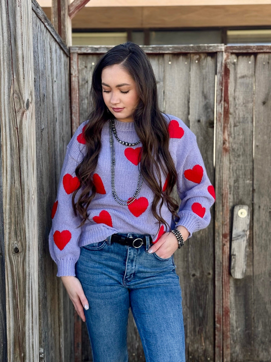 Morgan Heart Patch Lavender Sweater