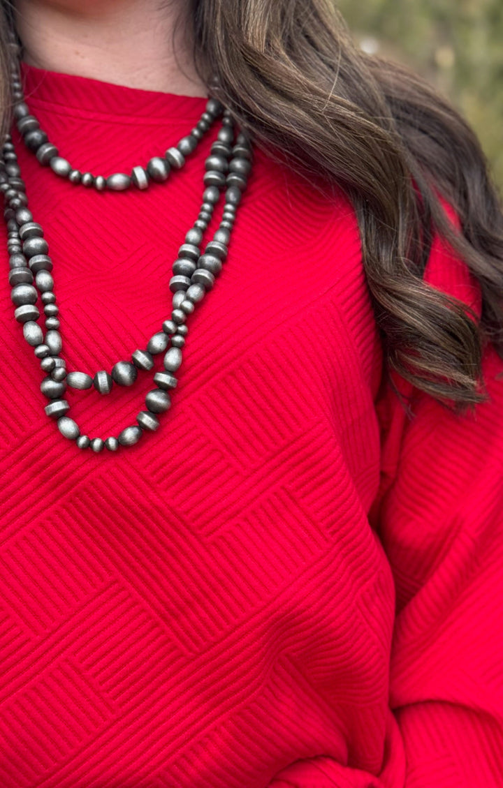 Raven Red Textured Long Sleeve Top