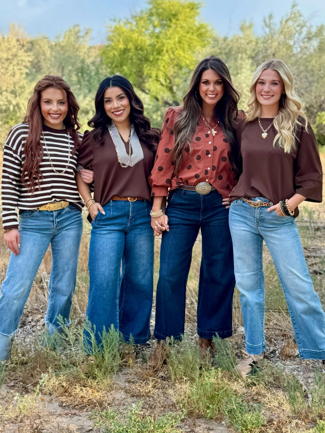 Short Sleeve Brown Top with Stripe Accent