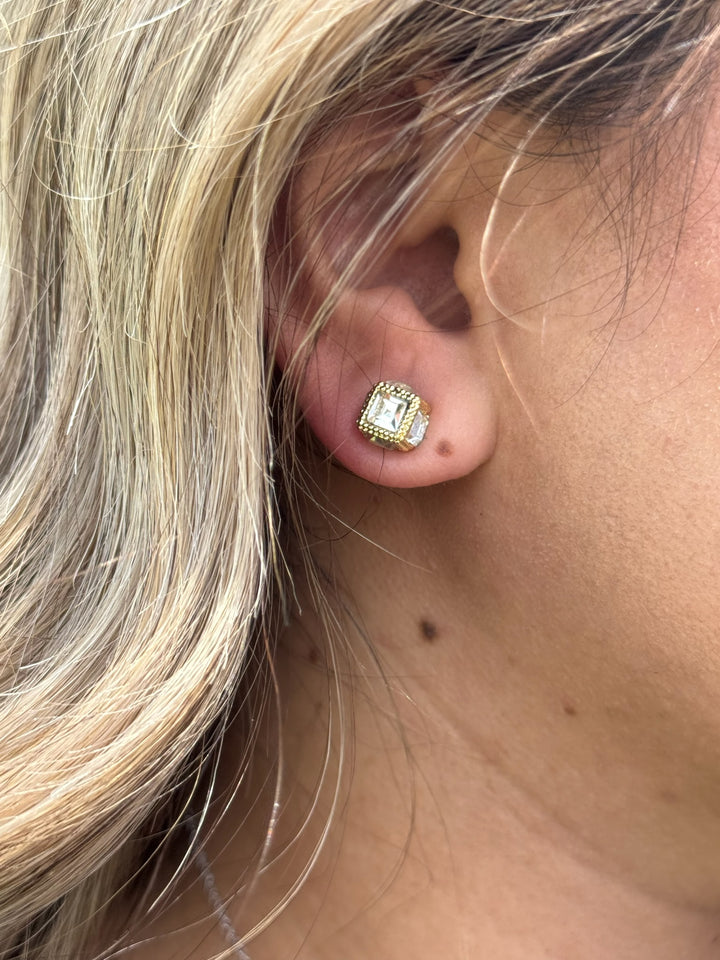Tatum Gold CZ Stone Cube Studs